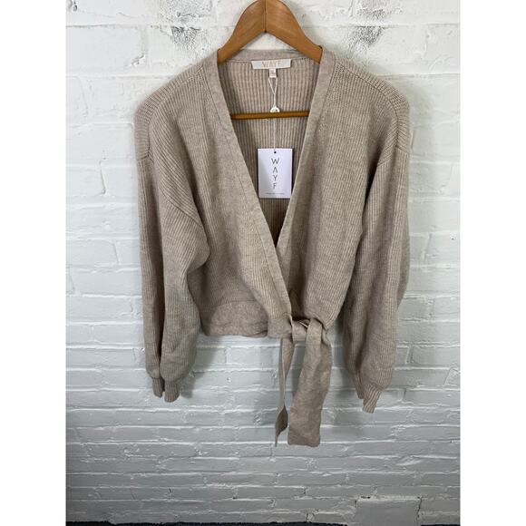 Wayf Women's Knitted V-Neck Wide Sleeve Tie Cardigan Sweater Gray Size M NWT - Picture 1 of 5